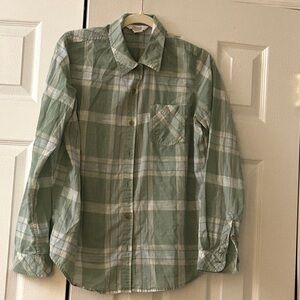 Natural Reflections Plaid Button Down Shirt Women's Medium Green White LS Cotton